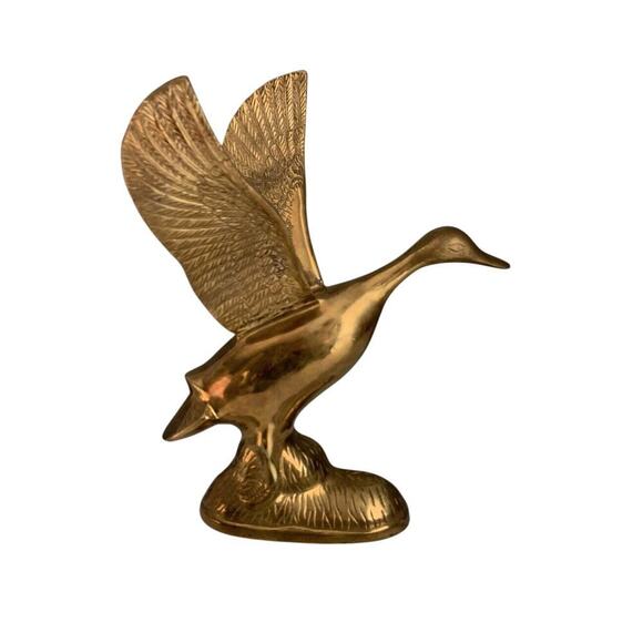 Vintage Solid Brass Taking Off Flying Duck Wings Up 14.75'' Tall - Picture 13 of 16